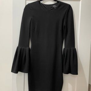 Black long sleeve midi dress, bell sleeve
